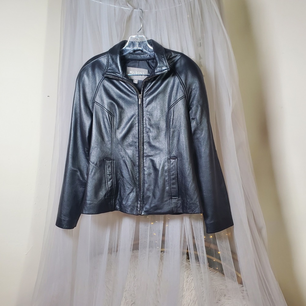 Vintage Wilson's Leather Jacket Y2K Bikercore Moto Retro Black Womens Size M